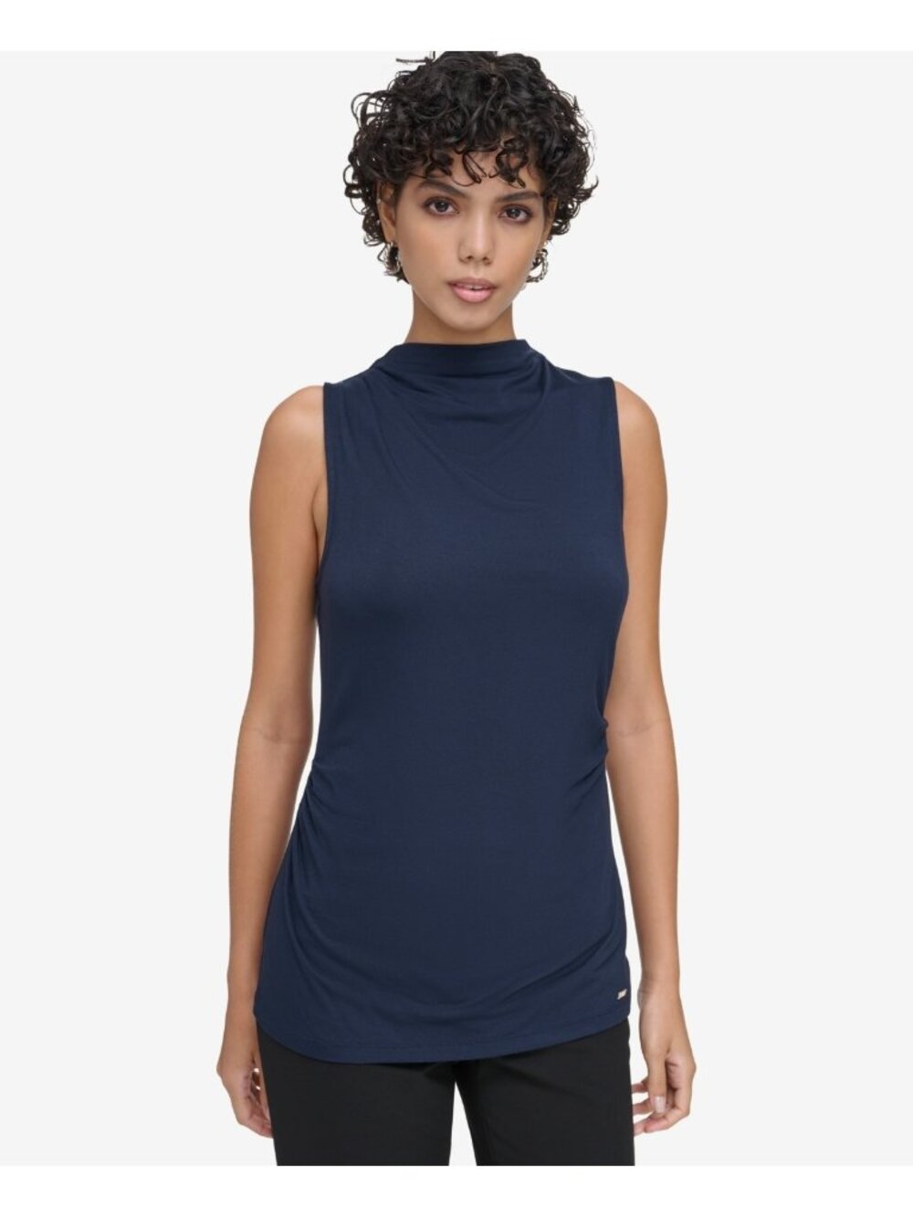 Calvin Klein Women's soft Rayon High Neck Sleeveless Knit Top Navy Size S